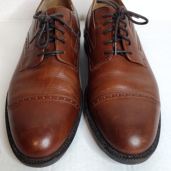 Johnston & Murphy Men's Brown Leather Lace Up Cap Toe Oxford Dress Shoes - Picture 8 of 12